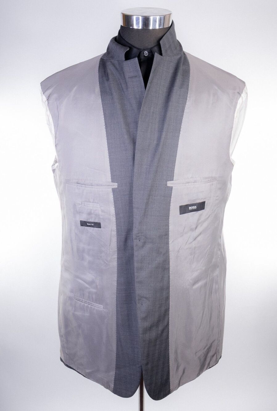 Hugo Boss 2-Pcs Gray Suit Super 100 Wool Jacket Blazer Sz 46L Pants 42X33 - Picture 9 of 16